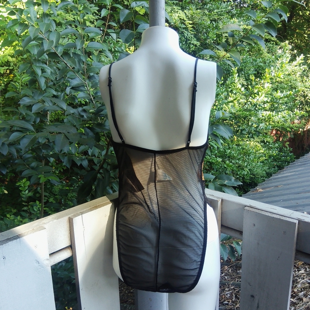 Shirley of Hollywood Vintage 80s 90s Gold Black Lace Sheer Mesh Teddy Lingerie - Picture 2 of 14